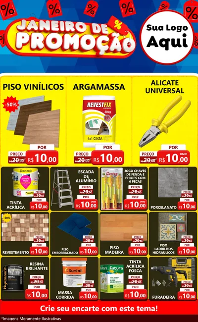 Modelo de Encarte para Encarte Grande com o tema Janeiro de Promoção para Material para Construção