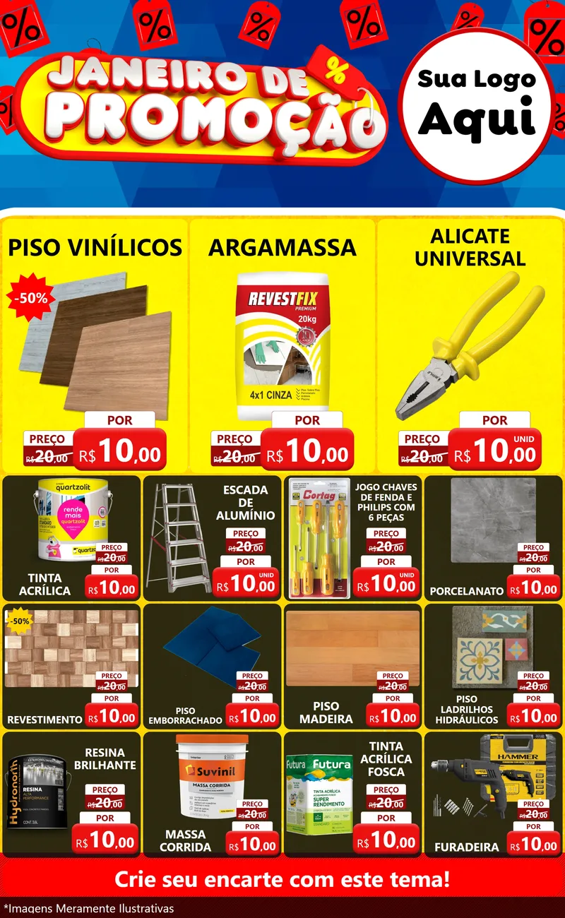 Modelo de Encarte para Encarte Grande com o tema Janeiro de Promoção para Material para Construção