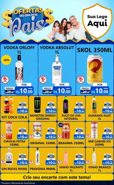Modelo de Encarte para Encarte Grande com o tema Ofertas do Dia dos Pais para Distribuidora de bebidas