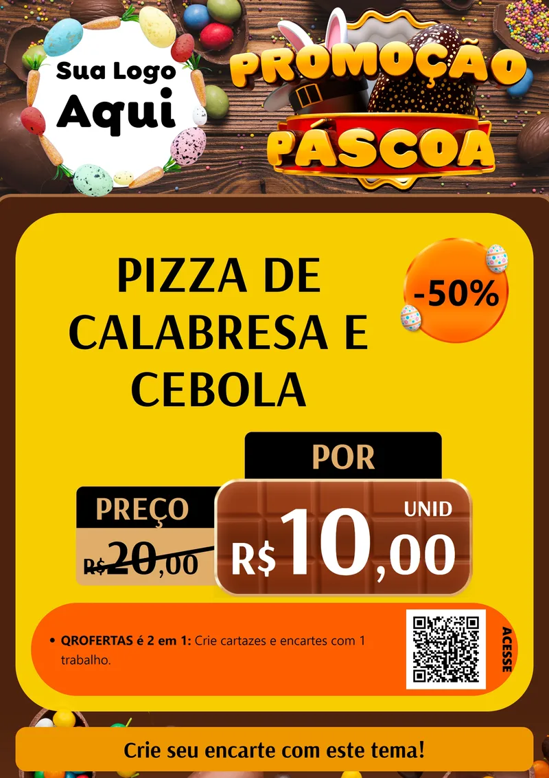 Modelo de Cartaz para Cartaz A4 Vertical com o tema Promoção Páscoa para Pizzaria