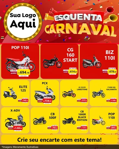 Modelo de Rede Social para Feed Instagram com o tema Esquenta Carnaval para Concessionaria de Motos