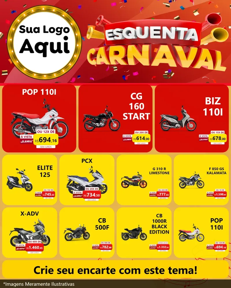 Modelo de Rede Social para Feed Instagram com o tema Esquenta Carnaval para Concessionaria de Motos