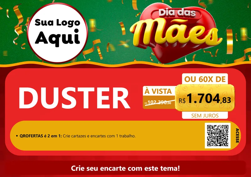 Modelo de Cartaz para Cartaz A4 Horizontal com o tema Dia das Mães para Concessionaria de Carros