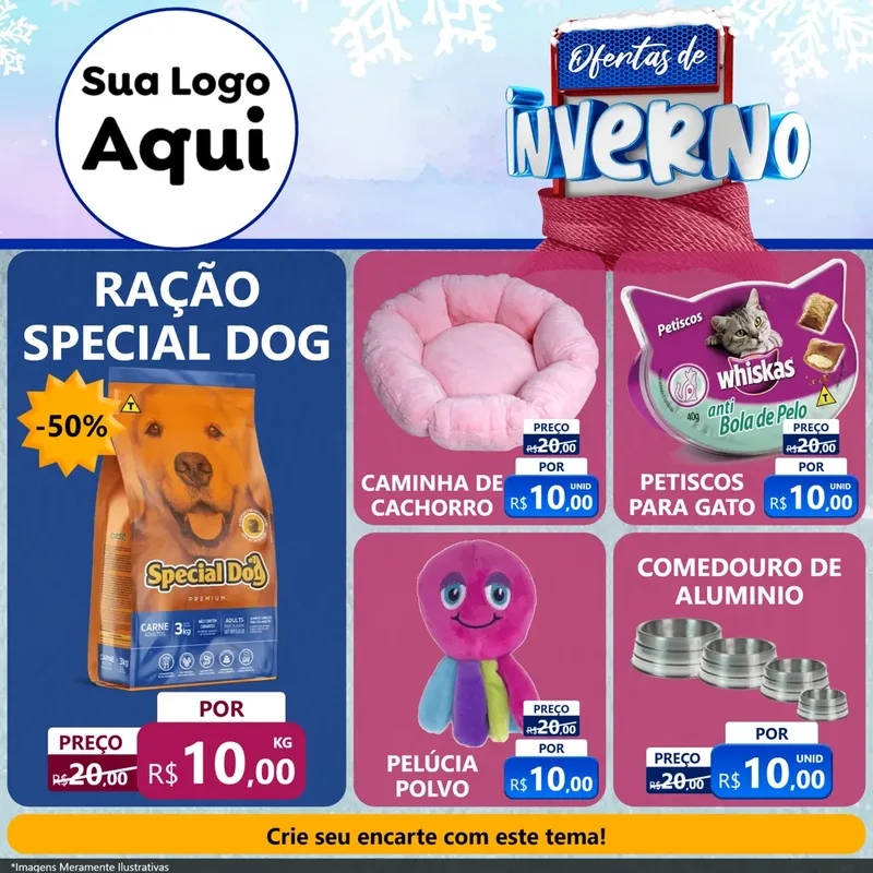 Modelo de Rede Social para Feed Facebook com o tema Ofertas de Inverno para Pet Shop