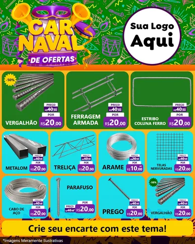 Modelo de Rede Social para Feed Instagram com o tema Carnaval de Ofertas para Ferragens