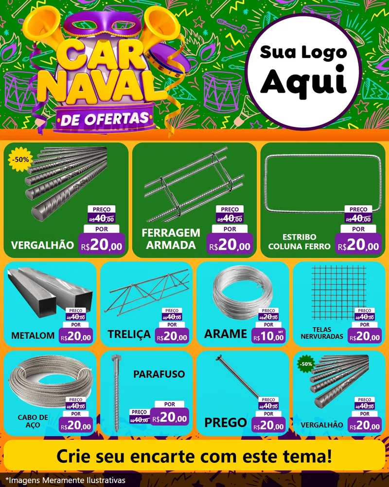 Modelo de Rede Social para Feed Instagram com o tema Carnaval de Ofertas para Ferragens