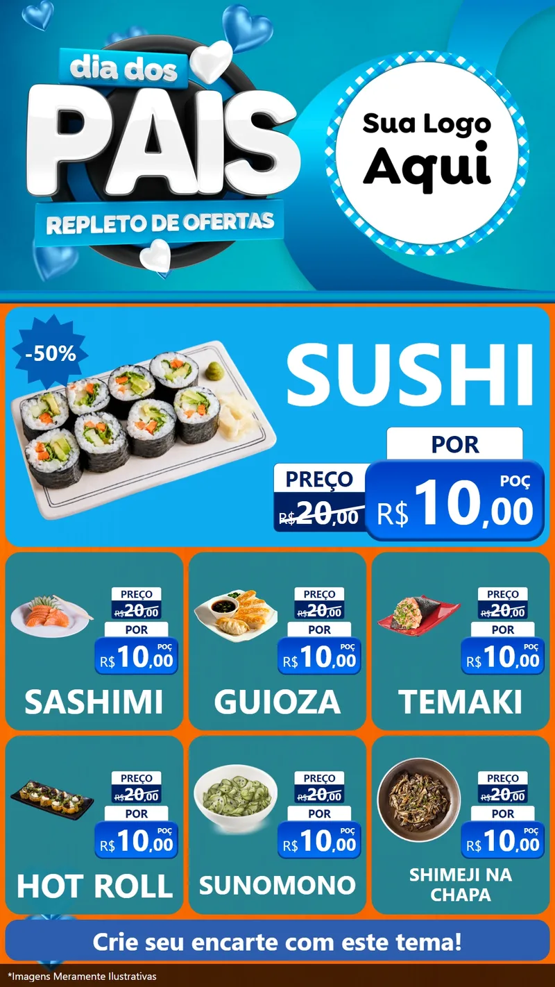 Modelo de Rede Social para Stories com o tema Dia Dos Pais Repleto de Ofertas para Comida japonesa