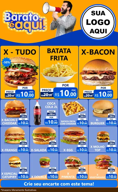 Modelo de Encarte para Encarte Grande com o tema Barato é aqui para Hamburgueria