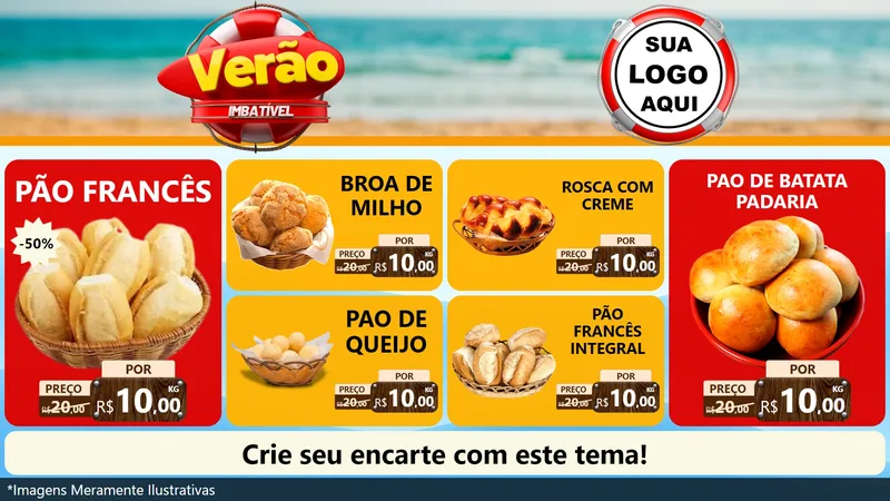 Modelo de TV para TV Horizontal com o tema Verão Imbatível para Padaria