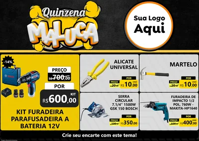 Modelo de Encarte para Encarte A4 Horizontal com o tema Quinzena Maluca para Maquinas e Ferramentas