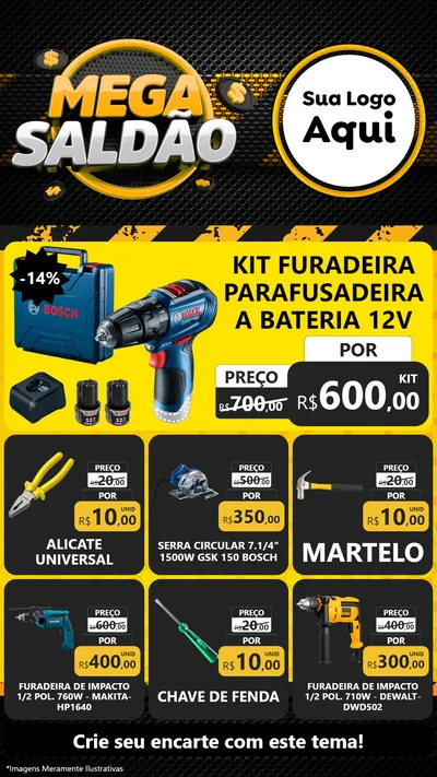Modelo de Rede Social para Stories com o tema Mega Saldão para Maquinas e Ferramentas