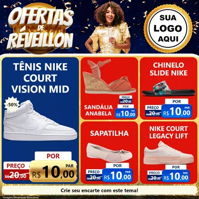 Modelo de Rede Social para Feed Facebook com o tema Ofertas de Réveillon para Calçados