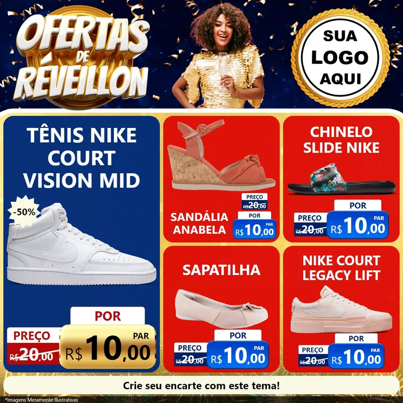Modelo de Rede Social para Feed Facebook com o tema Ofertas de Réveillon para Calçados