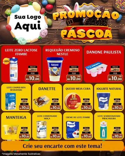 Modelo de Rede Social para Feed Instagram com o tema Promoção Páscoa para Frios e Laticínios