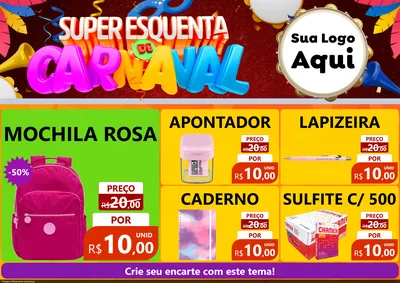 Modelo de Encarte para Encarte A4 Horizontal com o tema Super Esquenta de Carnaval para Papelaria