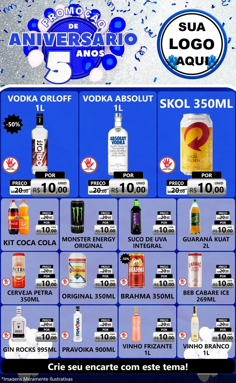 Modelo de Encarte para Encarte Grande com o tema Promoção de Aniversário - 5 Anos para Distribuidora de bebidas