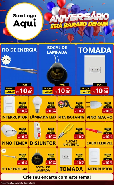 Modelo de Encarte para Encarte Grande com o tema Aniversário para Materiais Elétricos