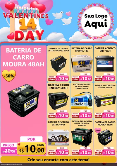 Modelo de Encarte para Encarte A4 Vertical com o tema Valentine's Day para Baterias Elétricas