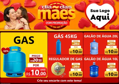 Modelo de Encarte para Encarte A4 Horizontal com o tema Dia das Mães com Promoção para Água e gás