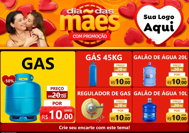 Modelo de Encarte para Encarte A4 Horizontal com o tema Dia das Mães com Promoção para Água e gás