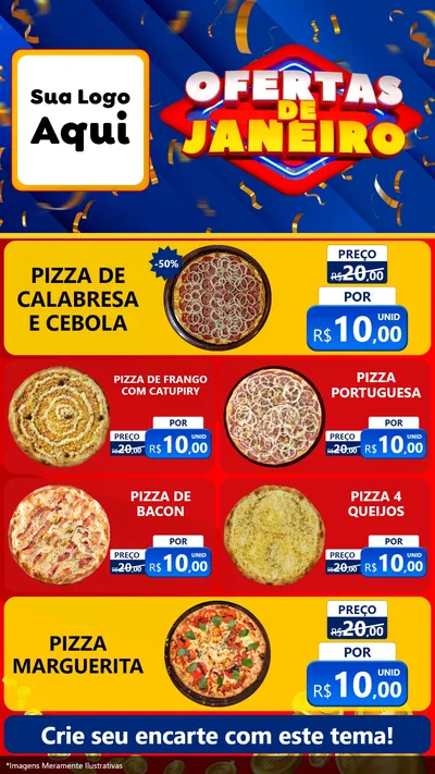 Modelo de TV para TV Vertical com o tema Ofertas de Janeiro para Pizzaria