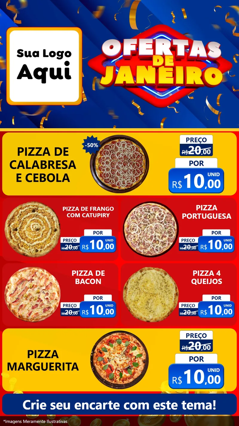 Modelo de TV para TV Vertical com o tema Ofertas de Janeiro para Pizzaria