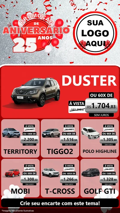 Modelo de Rede Social para Stories com o tema Promoção de Aniversário - 25Anos para Concessionaria de Carros