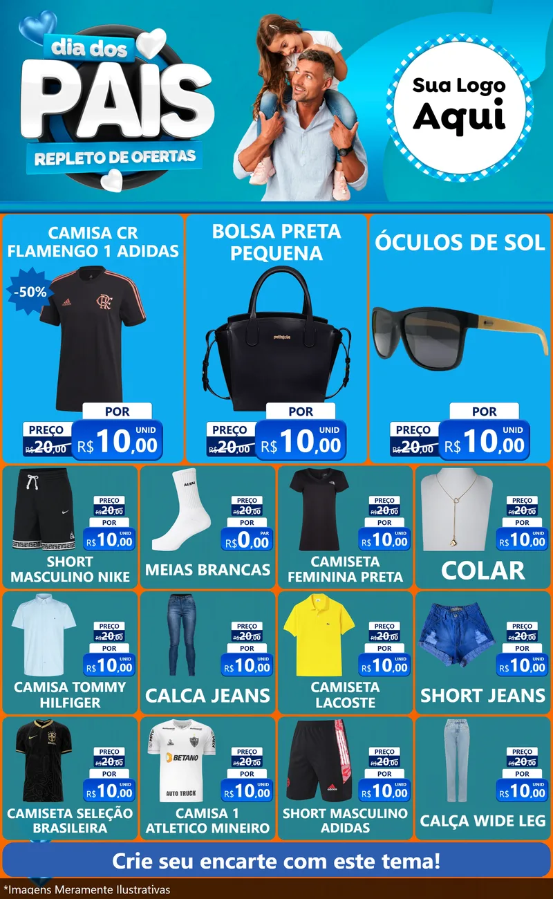 Modelo de Encarte para Encarte Grande com o tema Dia Dos Pais Repleto de Ofertas para Roupas e acessórios