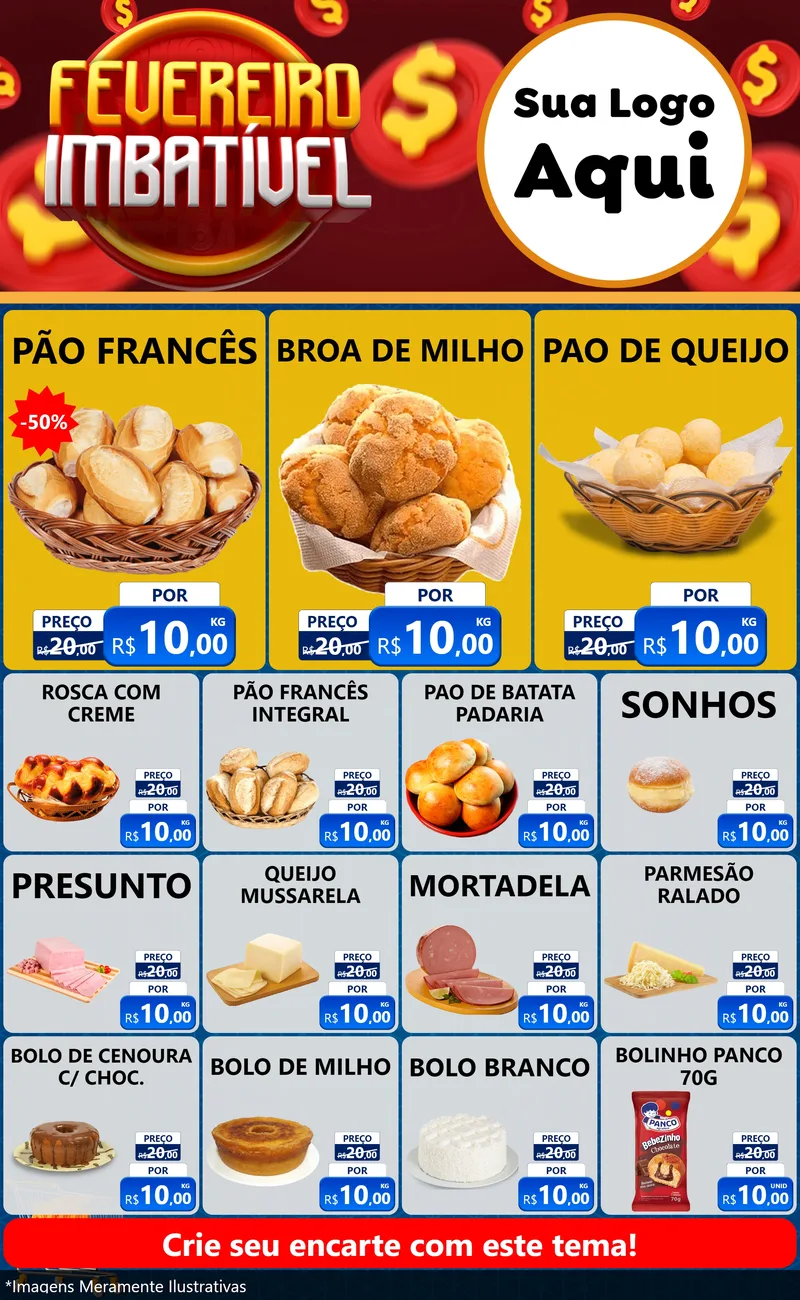 Modelo de Encarte para Encarte Grande com o tema Fevereiro Imbatível para Padaria