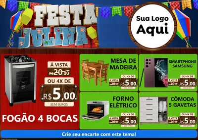 Modelo de Encarte para Encarte A4 Horizontal com o tema Festa Julina para Móveis e Eletro