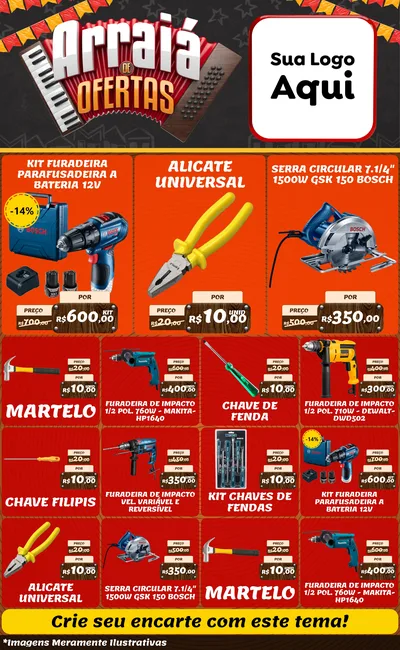 Modelo de Encarte para Encarte Grande com o tema Arraiá de Ofertas - Junina para Maquinas e Ferramentas