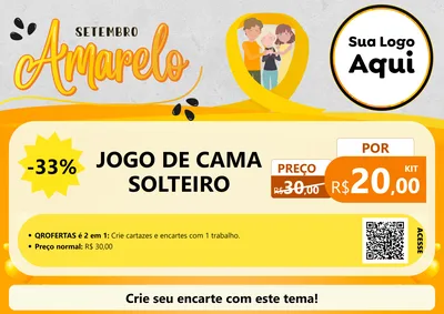 Modelo de Cartaz para Cartaz A4 Horizontal com o tema Setembro Amarelo para Cama, Mesa e Banho