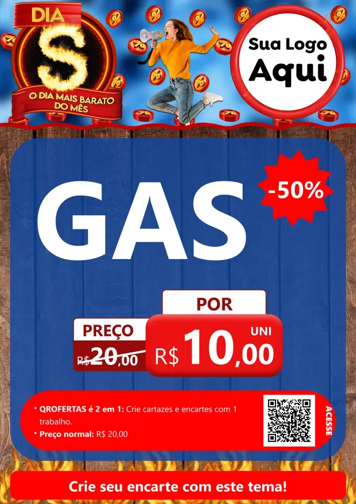 Modelo de Cartaz para Cartaz A4 Vertical com o tema Dia S - O Dia Mais Barato Do Mês para Água e gás