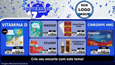 Modelo de TV para TV Horizontal com o tema Promoção de Aniversário - 7 Anos para Farmácia