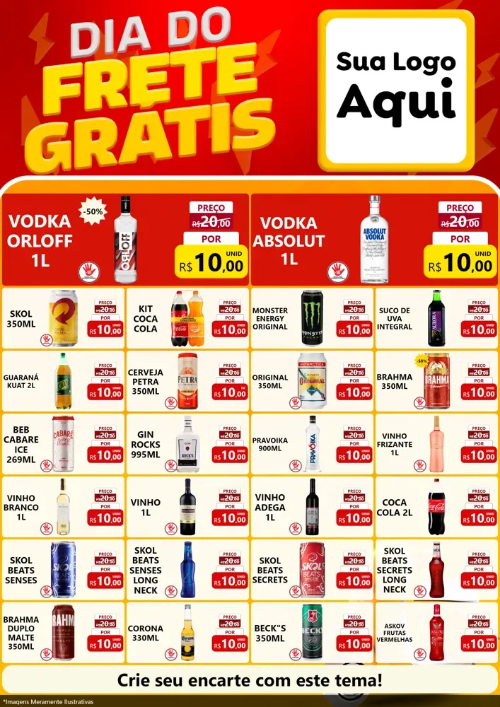 Modelo de Encarte para Encarte A4 Vertical com o tema Dia do Frete Grátis para Distribuidora de bebidas