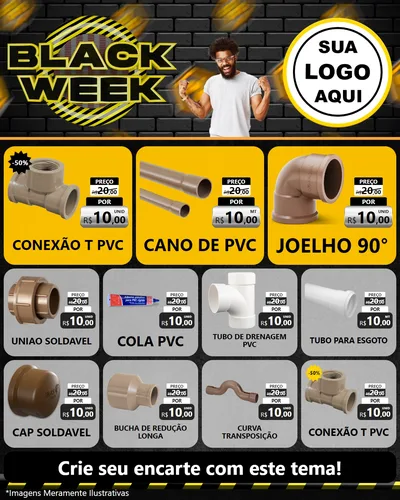Modelo de Rede Social para Feed Instagram com o tema Black Week para Tubos e conexões