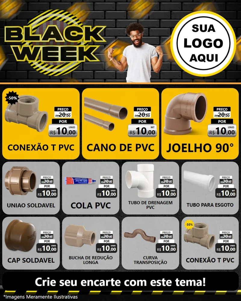 Modelo de Rede Social para Feed Instagram com o tema Black Week para Tubos e conexões