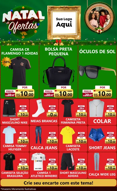 Modelo de Encarte para Encarte Grande com o tema Natal de Ofertas para Roupas e acessórios