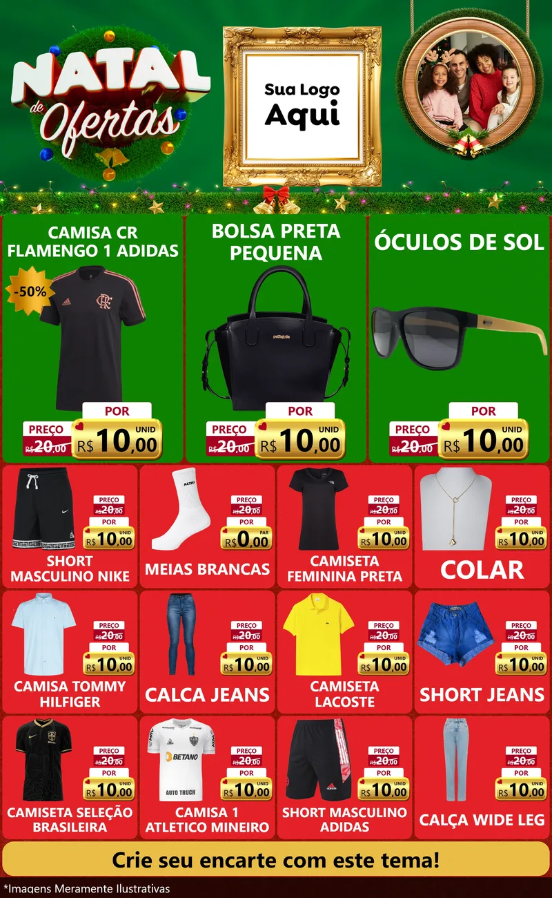 Modelo de Encarte para Encarte Grande com o tema Natal de Ofertas para Roupas e acessórios