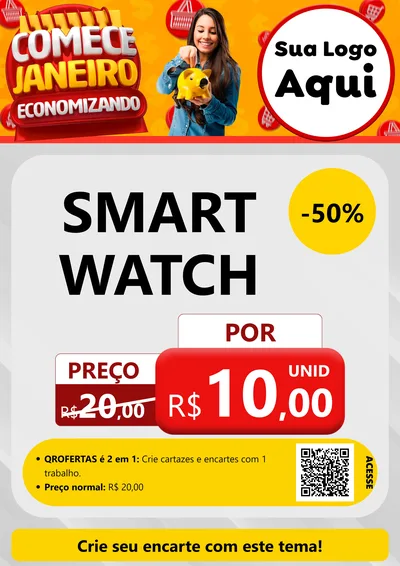 Modelo de Cartaz para Cartaz A4 Vertical com o tema Comece Janeiro Economizando para Informática