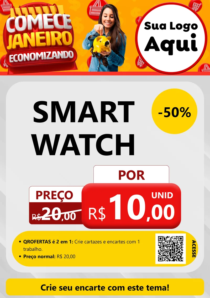 Modelo de Cartaz para Cartaz A4 Vertical com o tema Comece Janeiro Economizando para Informática