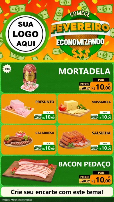 Modelo de TV para TV Vertical com o tema Comece Fevereiro Economizando para Frios e Laticínios