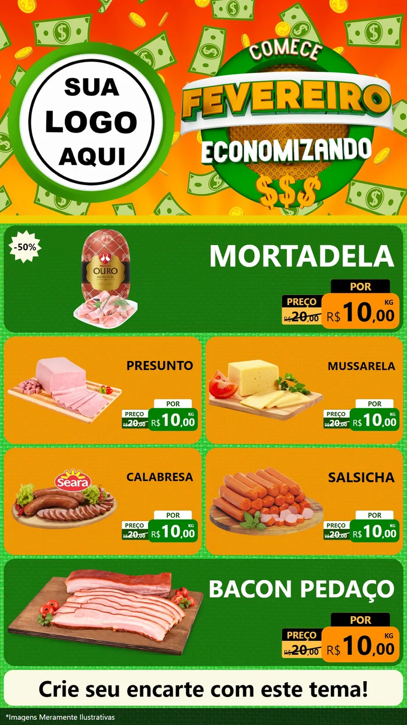 Modelo de TV para TV Vertical com o tema Comece Fevereiro Economizando para Frios e Laticínios