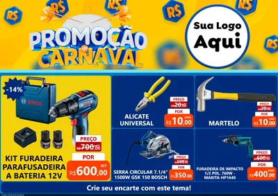 Modelo de Encarte para Encarte A4 Horizontal com o tema Promoção de Carnaval para Maquinas e Ferramentas