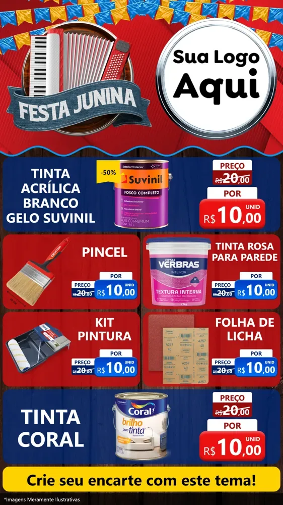 Modelo de TV para TV Vertical com o tema Festa Junina para Tintas e Ferramentas