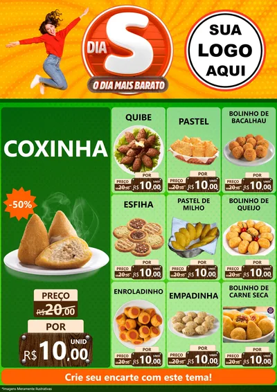 Modelo de Encarte para Encarte A4 Vertical com o tema Dia S - O Dia Mais Barato para Salgadaria