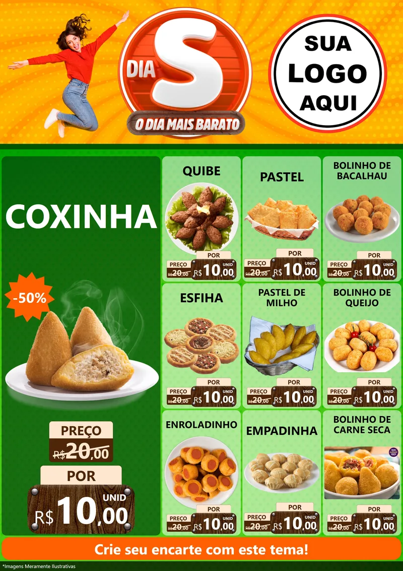 Modelo de Encarte para Encarte A4 Vertical com o tema Dia S - O Dia Mais Barato para Salgadaria