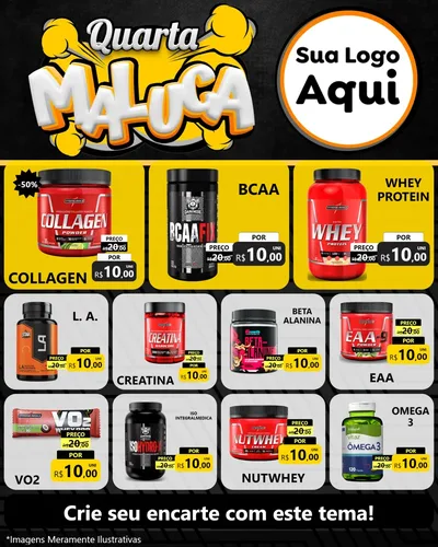 Modelo de Rede Social para Feed Instagram com o tema Quarta Maluca para Suplementos alimentares