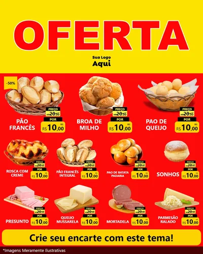 Modelo de Rede Social para Feed Instagram com o tema OFERTA - Vermelho Cartaz para Padaria