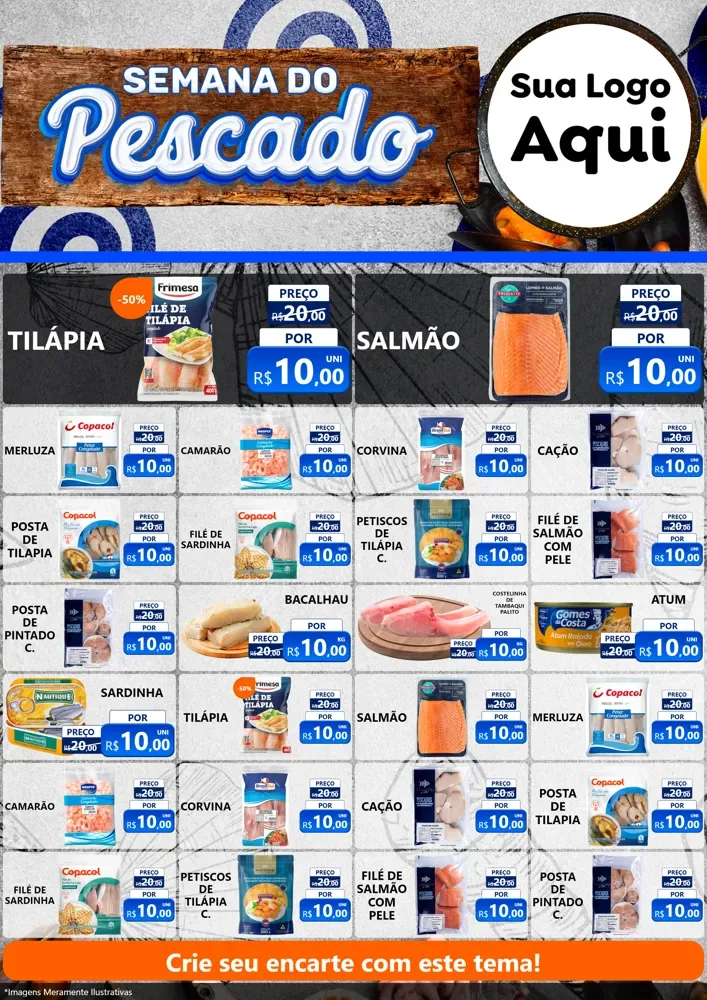 Modelo de Encarte para Encarte A4 Vertical com o tema Semana do Pescado para Peixaria